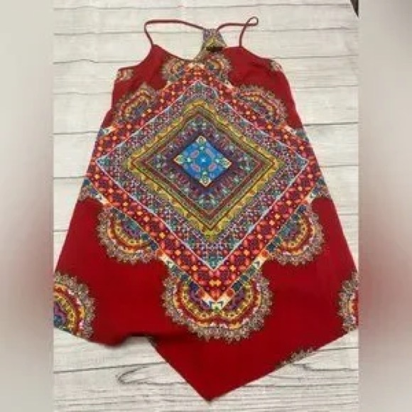 BeBop Red Multi-Color Mini Handkerchief Dress Small - Picture 1 of 1